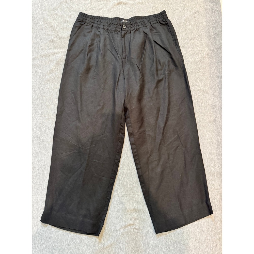 Madewell Black Linen Blend Pleated Wide Leg Pull On Pants XXL Women Casual